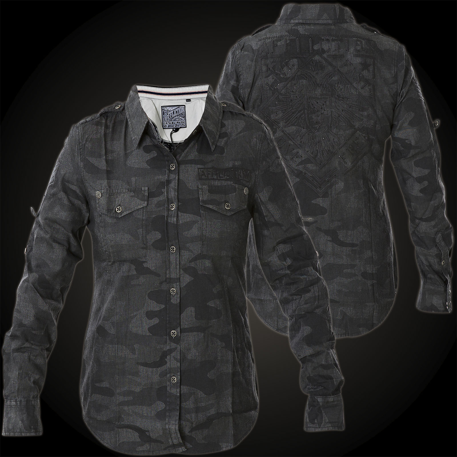 Affliction Freedom Schwarzes Hemd Mit Camo Print