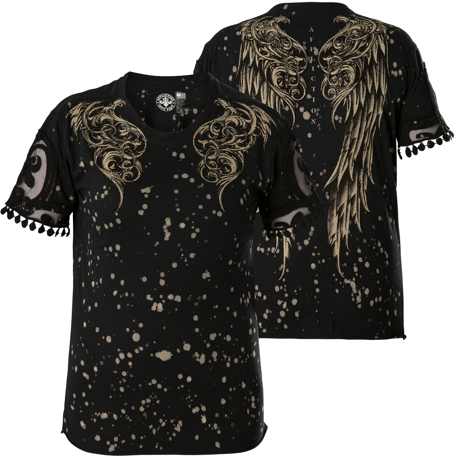58 AFFLICTION Black SKELETAL SNAKE Short Sleeve Slim Fit