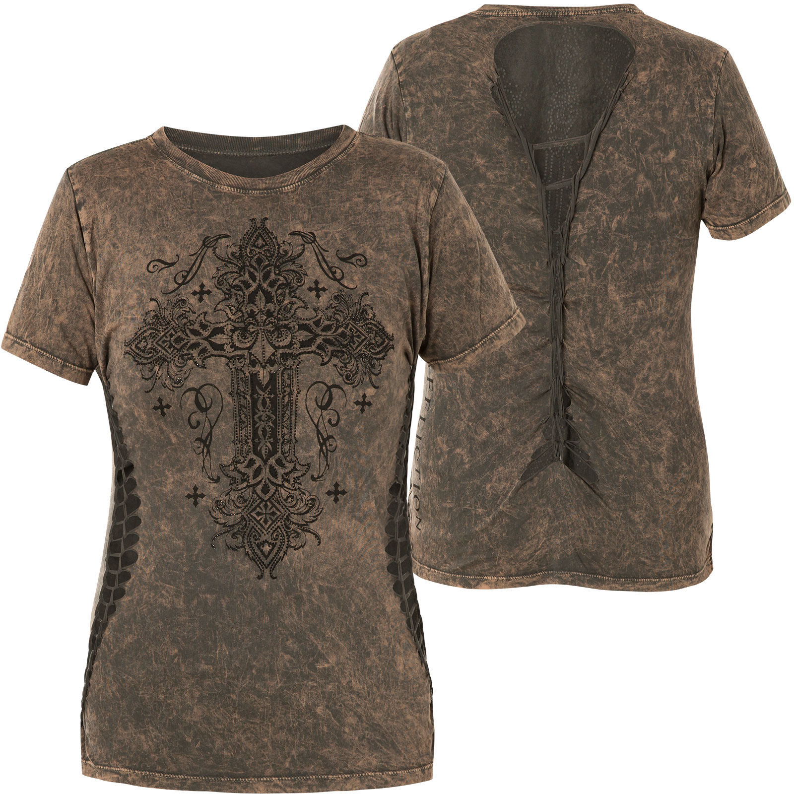 Affliction Sacred Soil T-Shirt Print Mit Totenkopf Und Herz