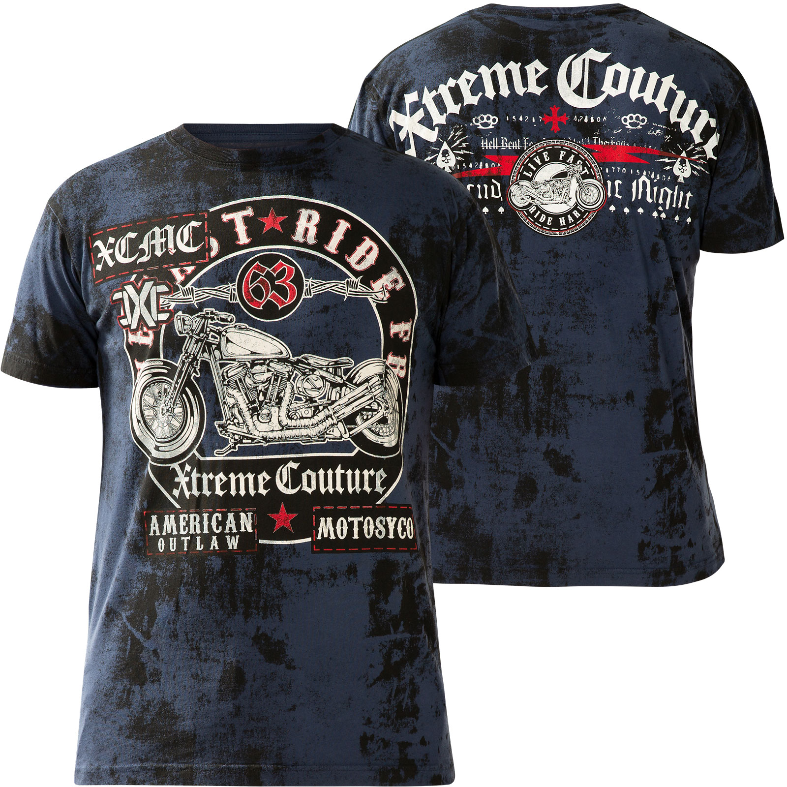 S Affliction Xtreme Couture Men's T-Shirt - Chief Motor Club Blue Biker Tee (S-5XL) Affliction Men's T-Shirt