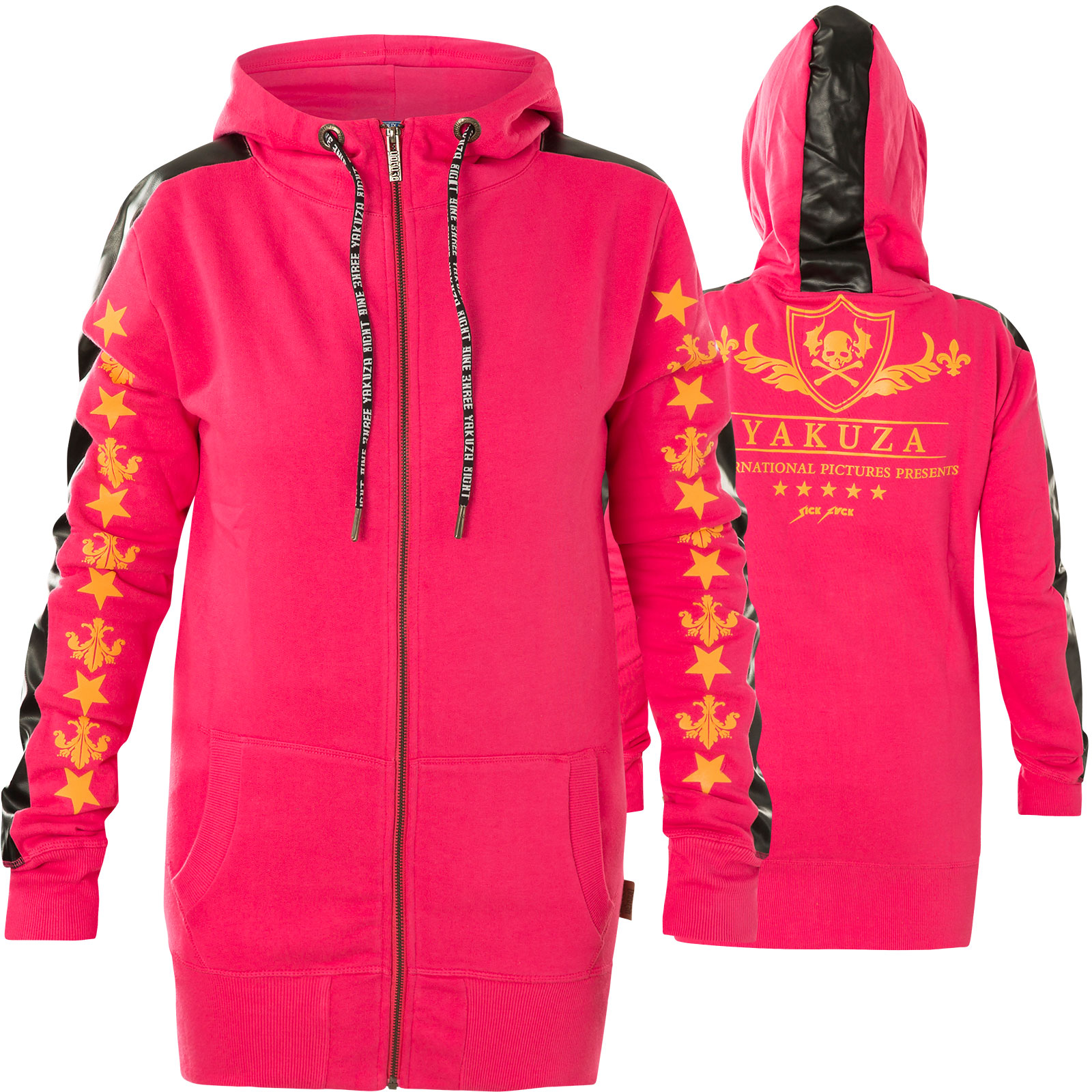 Yakuza Damen Hoody Crests Long Kapuzenjacke GHZB 14112 Rose Red Pink Yakuza Damen Hoody Crests Long Kapuzenjacke GHZB 14112 Rose Red Pink