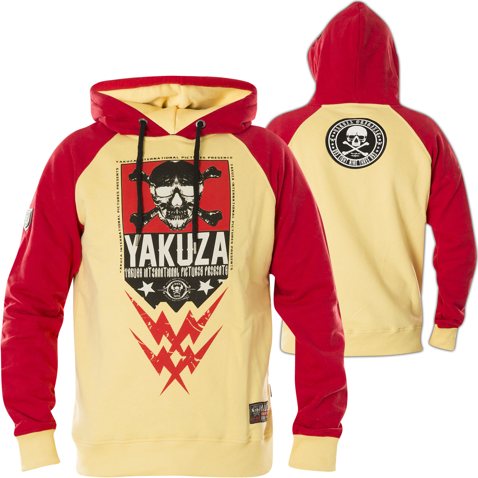 Yakusa-Messieurs Hoodie A levé 11002 "Skull Two Face" light grey chiné Gris 