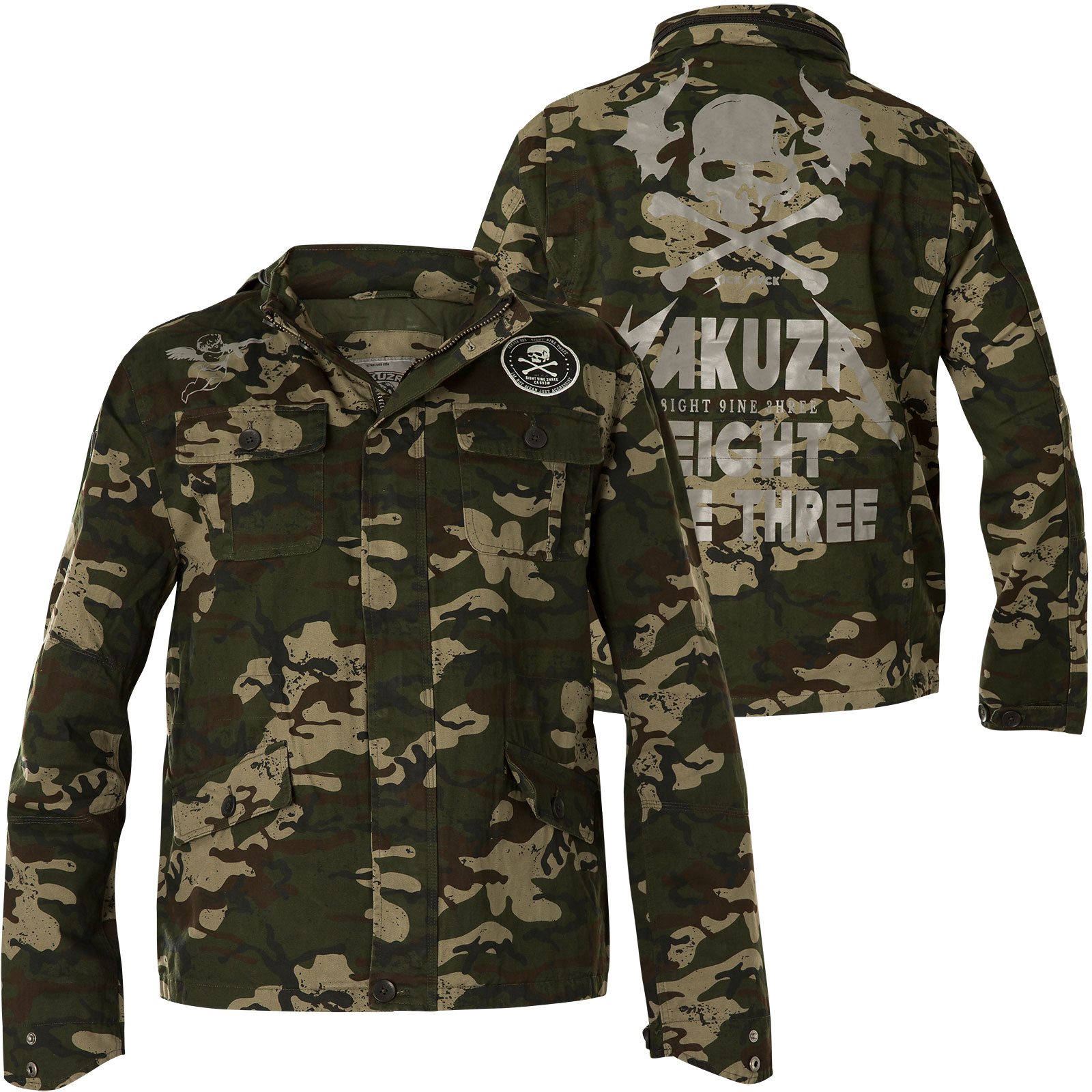 Neue Yakuza Herren Skull N Wings Feldjacke Camouflage