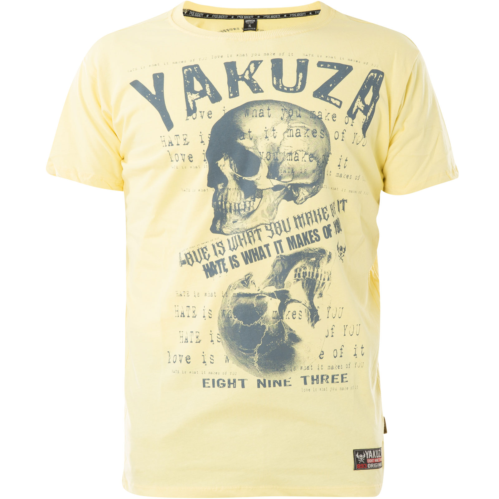 Yakuza T Shirt Love Hate Tsb Print Mit Totenkopfen Und Schriftzugen Yakuza T Shirt Love Hate Tsb Print Mit Totenkopfen Und Schriftzugen