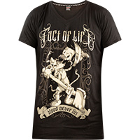 T-Shirt mit detailreichem Print<br><ul><li><span class=art_list_head>Fact of Life T-Shirt Blood Never Lies GS-10</span> in Schwarz</li><li>Kurzarm Shirt mit V-Ausschnitt</li><li>Großer detailreicher Print mit Schriftzügen auf der Vorder- und Rückseite</li>  <li>95% Viskose, 5% Elasthan</li>  <li>Authentisches T-Shirt von Fact of Life</li></ul><table style=width: 100%; border=0>  <tbody>    <tr>   ...