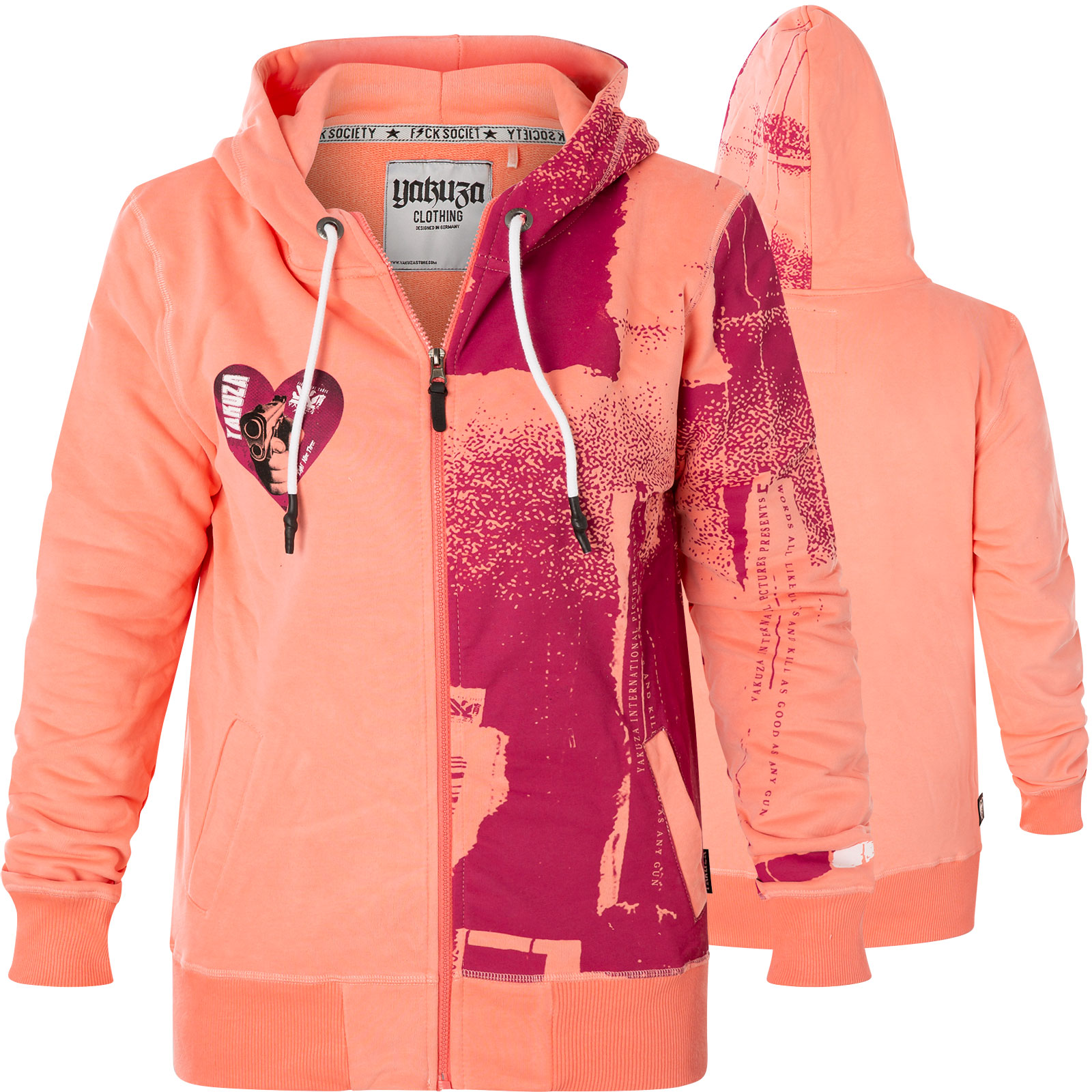 Yakuza Painted Gun Zip Hoodie GHZB-18103 mit Vintage Print