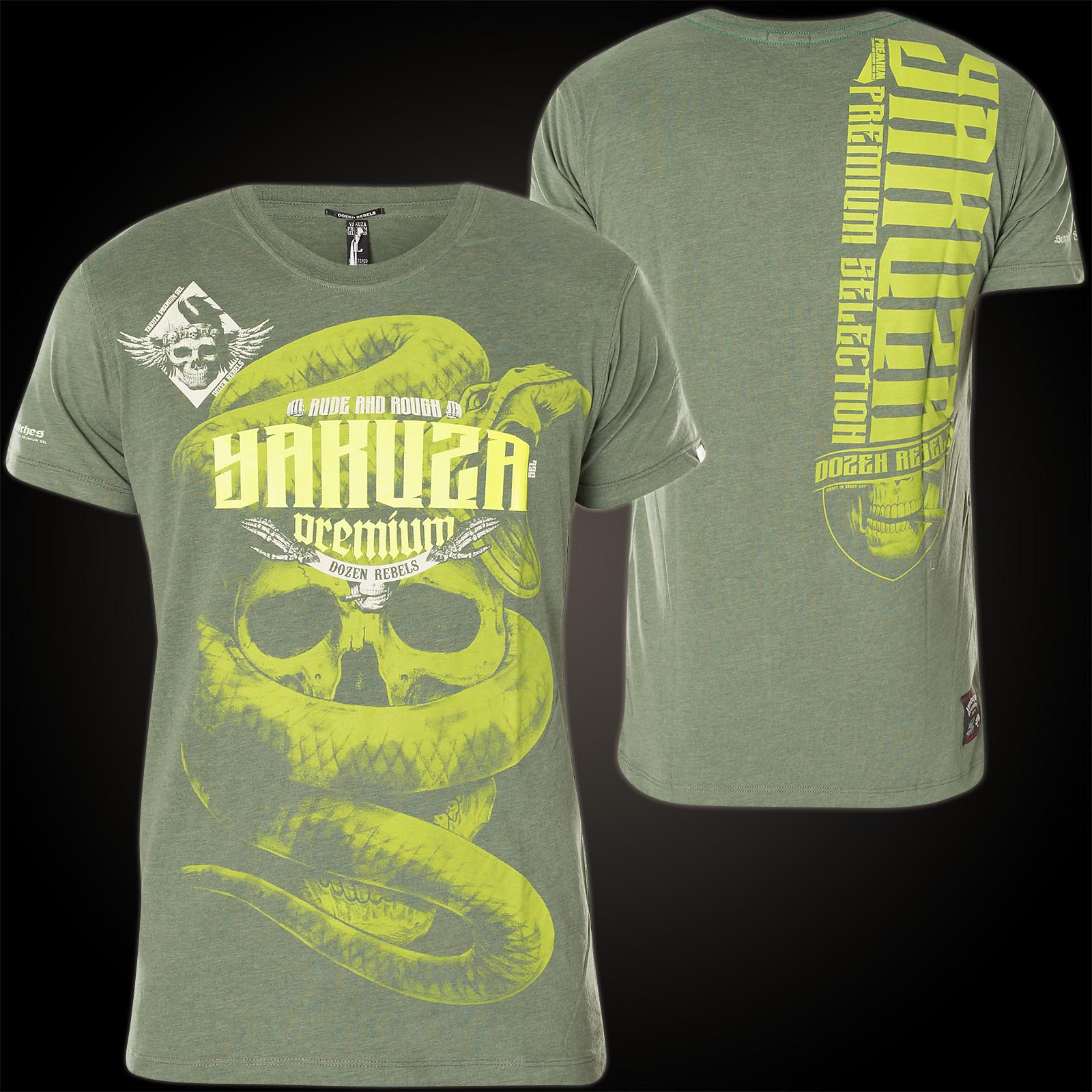Yakuza Premium YPS-2404 in olive Print mit Totenkopf mit Schlange Yakuza Premium T-Shirt YPS-2404 Olive ...